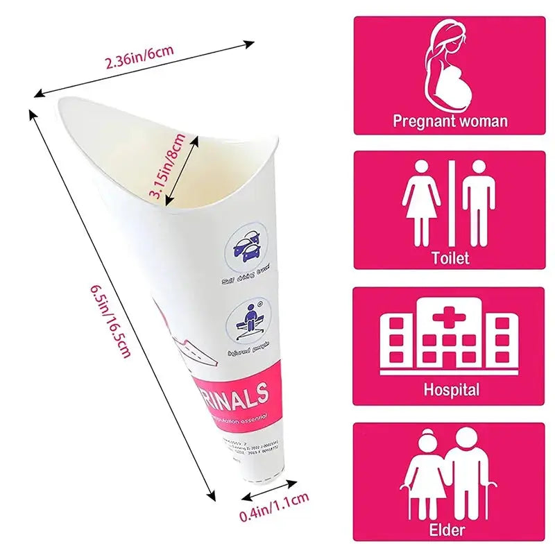 Disposable paper urination device for women, white with pink label by Simples Market