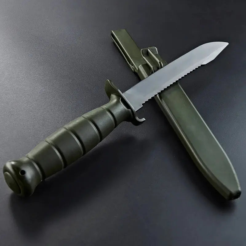 zlang training fixed-blade knife with olive-green ABS handle and matching sheath