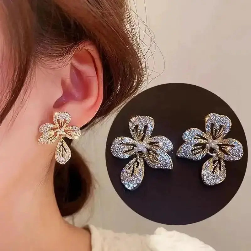 925 Silver Needle Heart Earrings For Women Korean Fashion Crystal Jewelry 2026 Trending Luxury Hoop Earrings