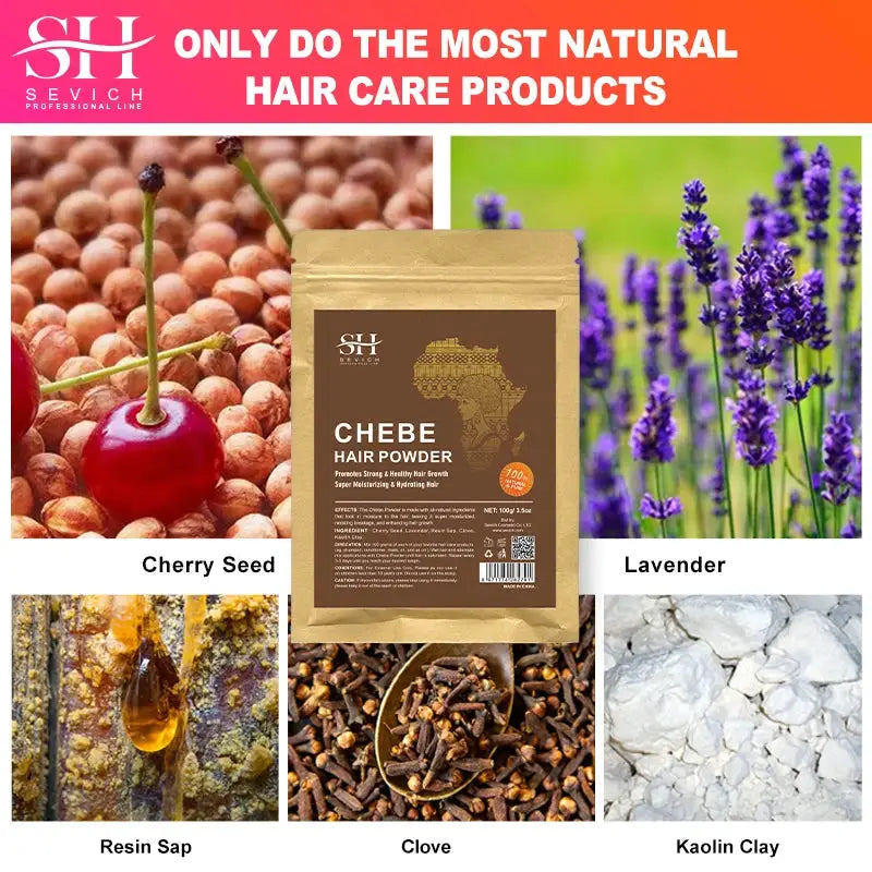 100% Natural Chebe Powder Natural Ingredients Promotes Hair Strengthens & Thickens Anti Hair Loss Hair Regrowth Treatment