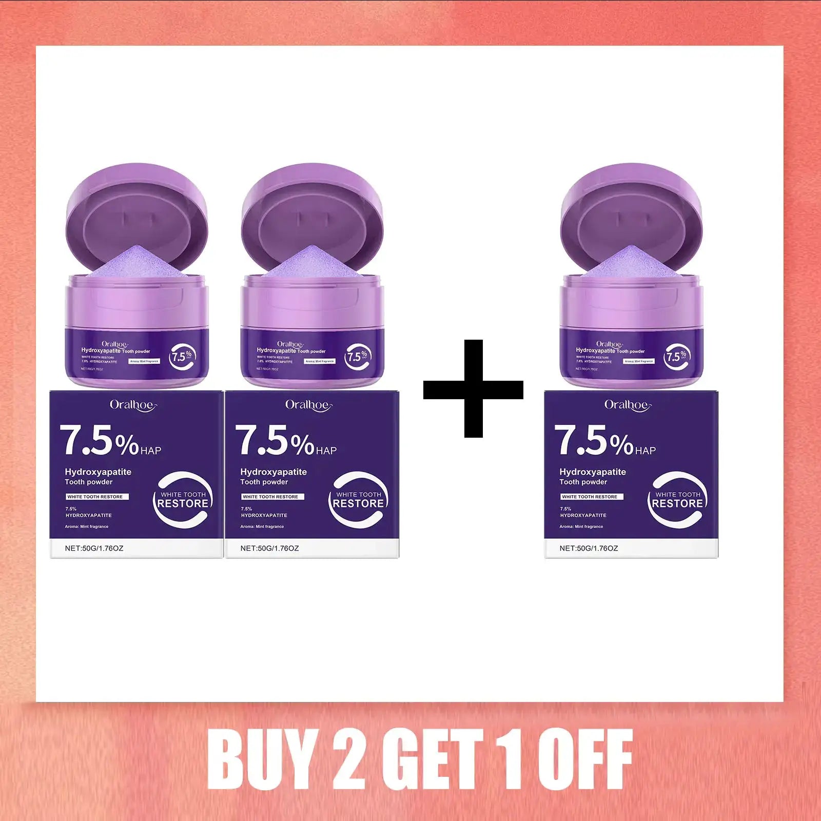 Whitening tooth powder 7.5% hydroxyapatite, purple jars, 3-pack by Simples Market
