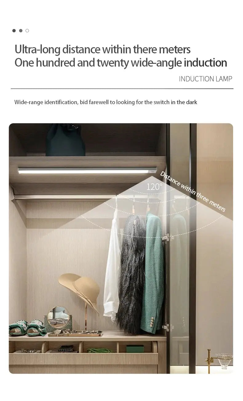 LED motion sensor cabinet light, white, wireless USB under-cabinet lighting for closet/wardrobe