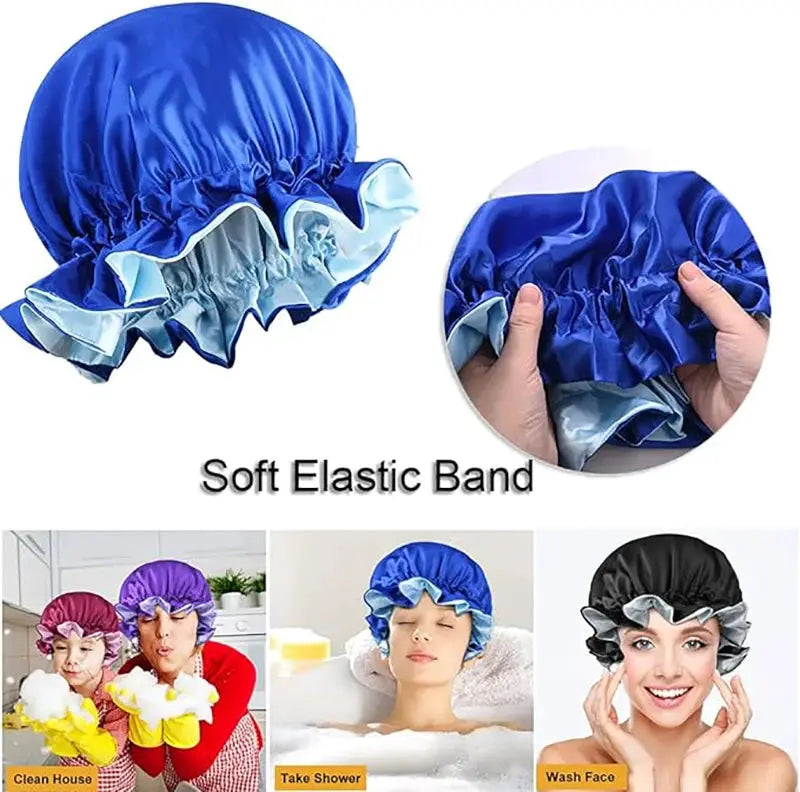 SilkNest Solid Elastic Double Layer Satin Bonnet Nightcap for Women with Gentle Sleep and Bath Hair Protection