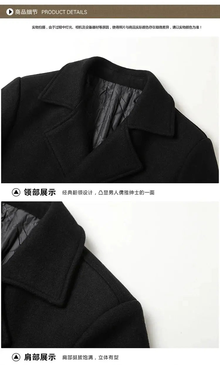 Men's black wool double-breasted coat by Simples Market with quilted lining