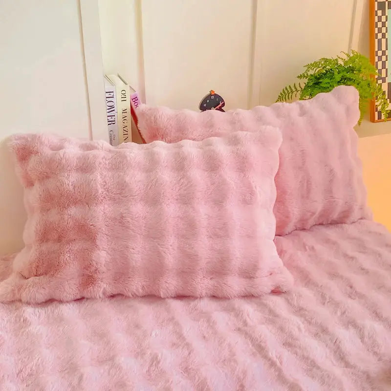 2pc pink fluffy plush pillow covers 48x74cm, soft rabbit fleece decor for winter