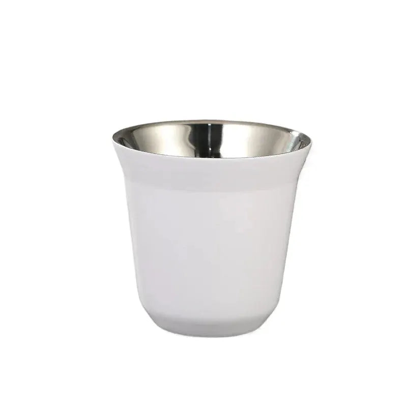 Stainless Steel Double Wall Insulated Cup 80ml Flat Bottom Capsule Coffee Cup With Inner Tank