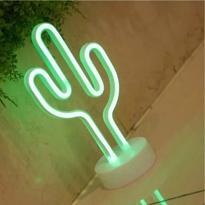 Cactus-shaped neon sign LED light, green USB night light for home and kid room decor