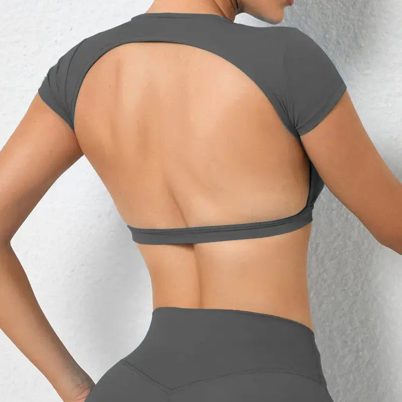 Hearuisavy Sports Shirts Breathable Backless Yoga Top For Women With Nylon Spandex Comfort For Workout And Fitness