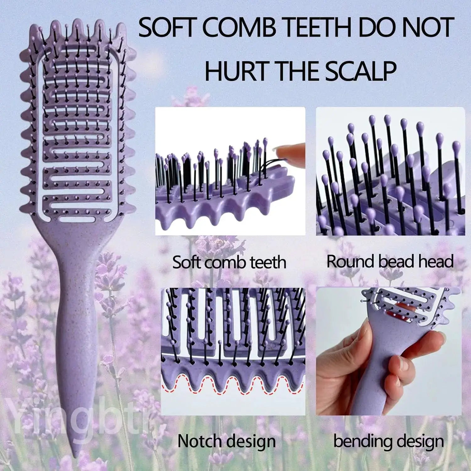 3-in-1 curl-define styling brush purple with hollow-out detangling teeth for shaping curls