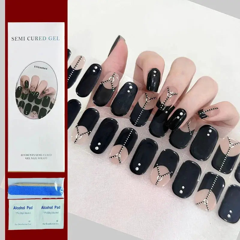 NailLux Semi Cured Nail Wraps For 16 To 20 Tips Easy Full Cover Adhesive Press On Nails Gel Finish UV LED Compatible