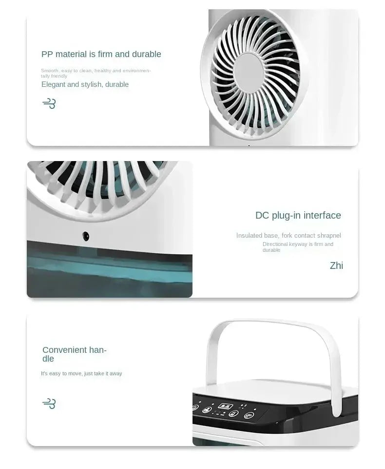 HOMEFISH compact desktop humidifier and USB fan by Simples Market, white device with circular vent and carry handle