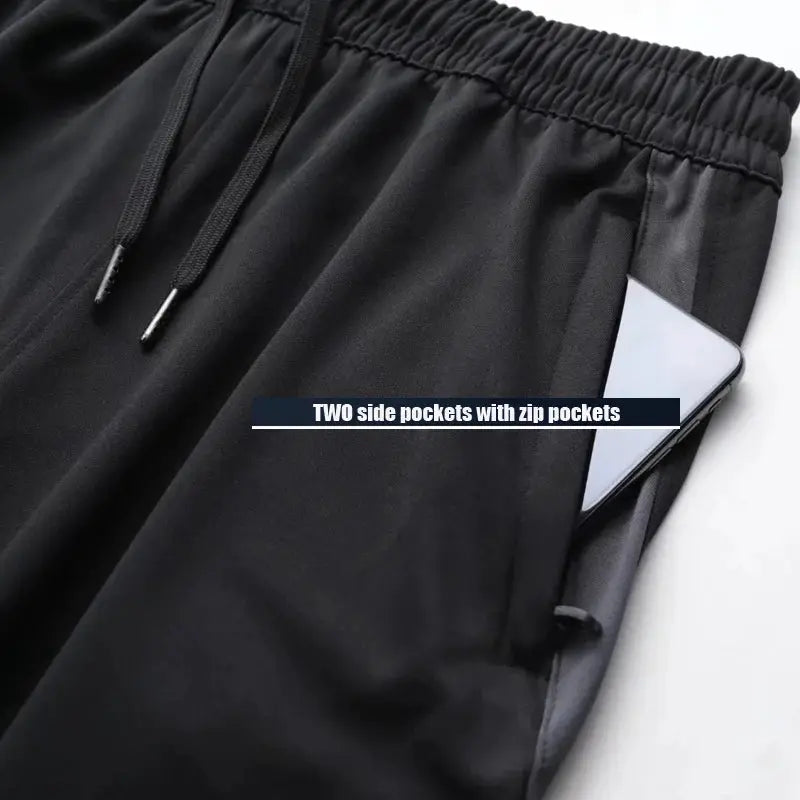 Men's sport pants with zip pockets, black joggers for running