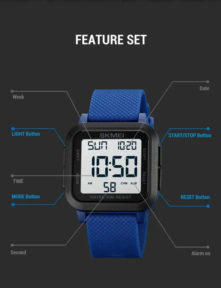 SKMEI 1894 Sport Electronic Watch for Men Shockproof Waterproof Countdown Mens Wristwatch Military Alarm Clock 1960 Reloj Hombre