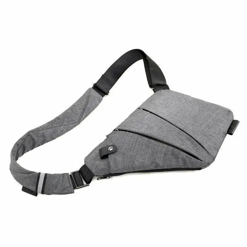 Crossbody chest bag, gray multifunction, anti-theft design, waterproof fabric — Simples Market.