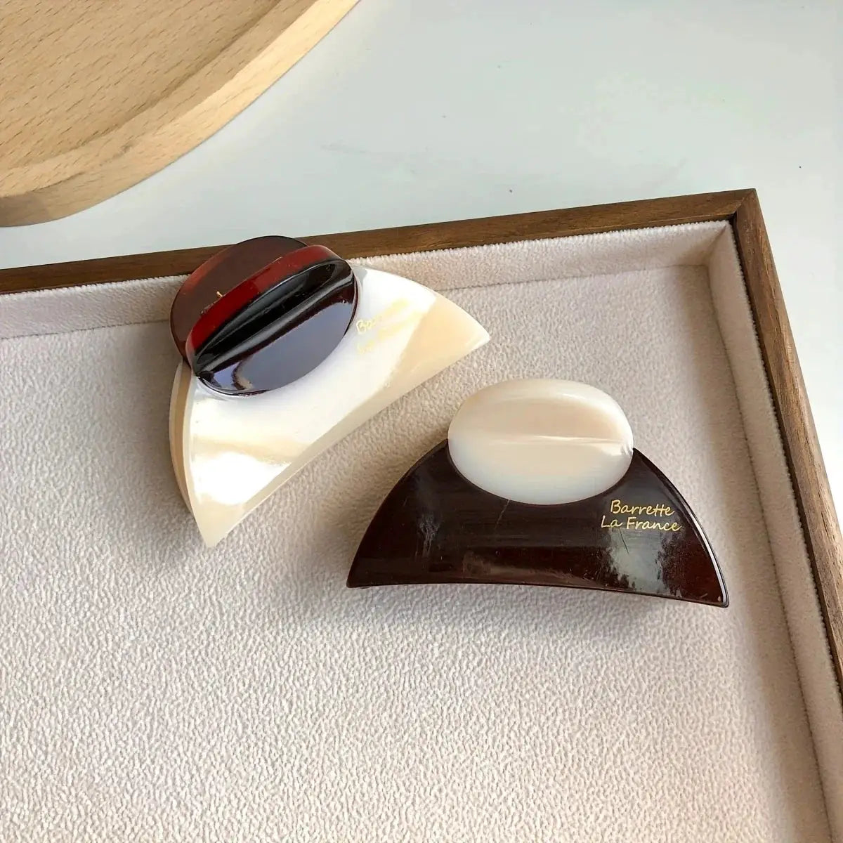 ChicWood Vintage French Hair Clip Two Tone Wood Grain and Marbled Design for All Day Hold