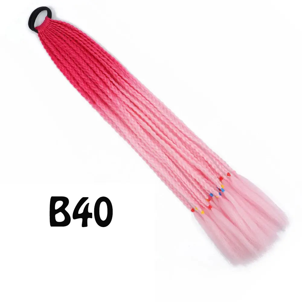 Simples Market synthetic gradient pink rainbow braided ponytail extension with elastic band, 24in.