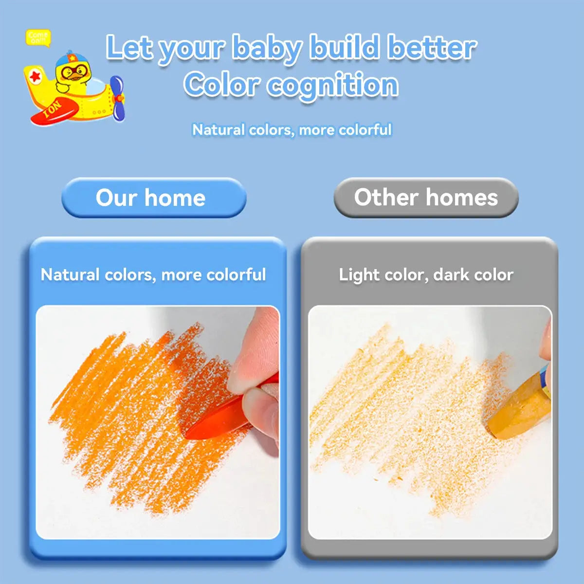 Simples Market 12–36 color kawaii double-headed triangle crayons for kids; natural colors shown with swatches.