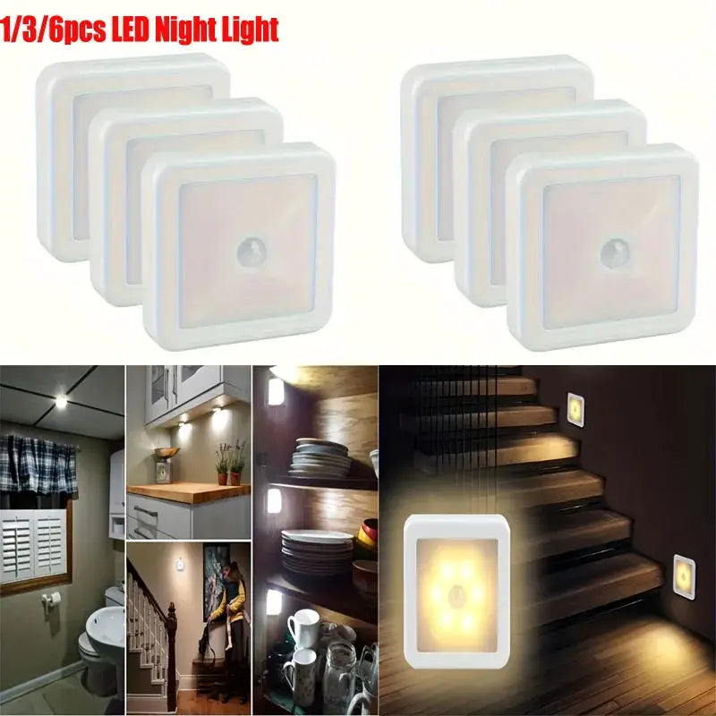 Simples Market motion sensor LED night lights, white square cubes; 1/3/6-pack for closet, cabinet, stairs