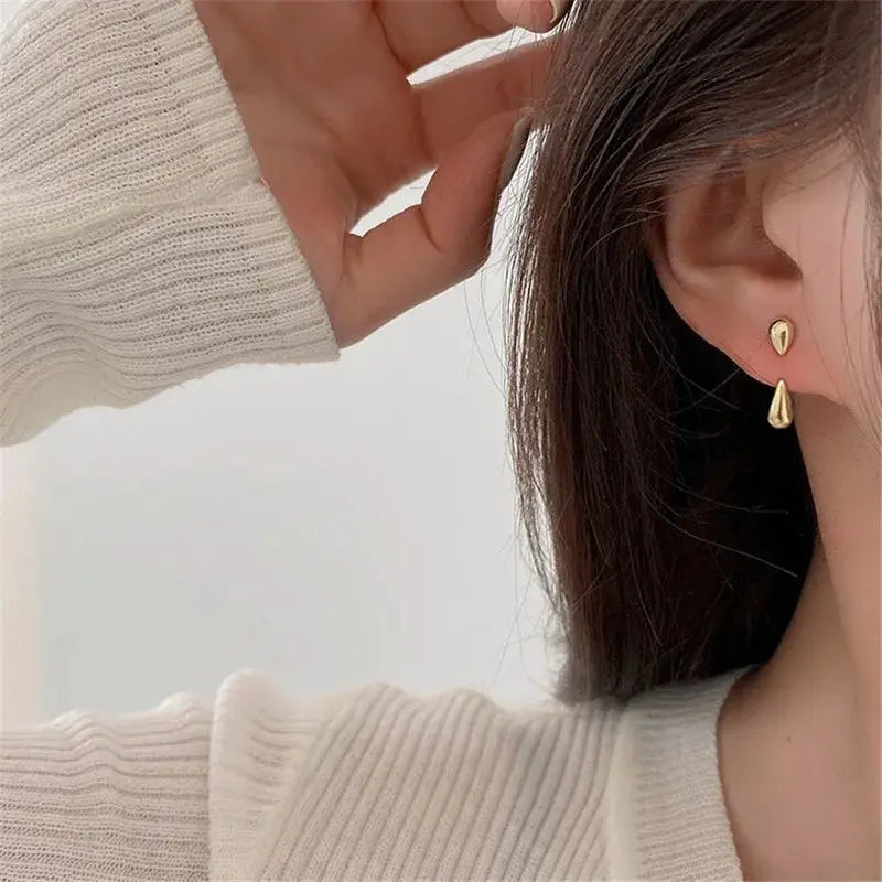 Minimalist Water Drop Earrings For Women Compact Glossy Ear Stud Fashion Jewelry Accessories