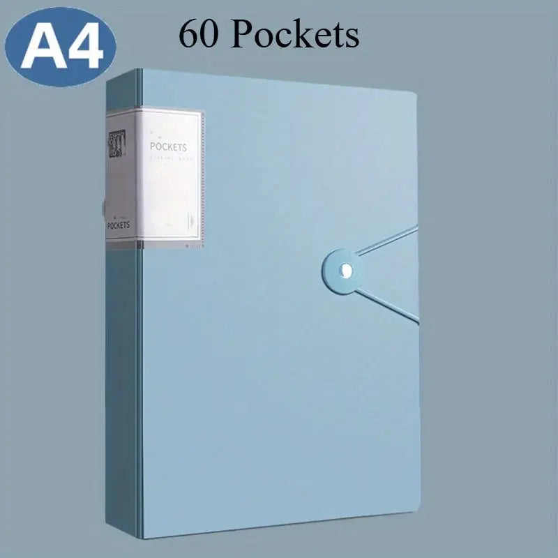 Simples Market A4 binder with 60 pockets; light blue document organizer with elastic strap