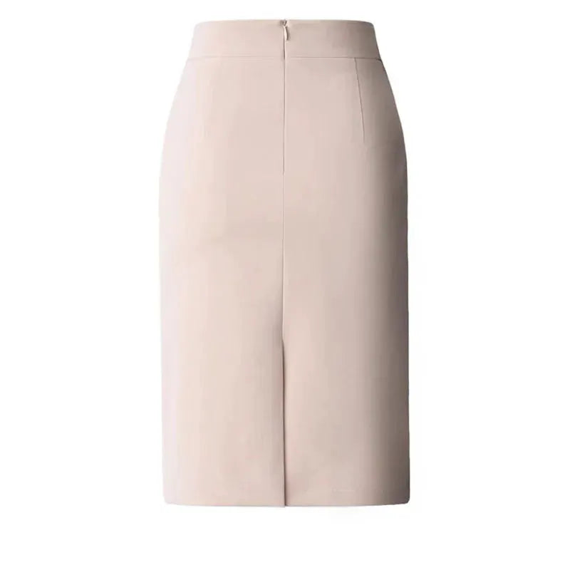 High-waisted pencil skirt in beige, solid color, office-ready midi length Simples Market