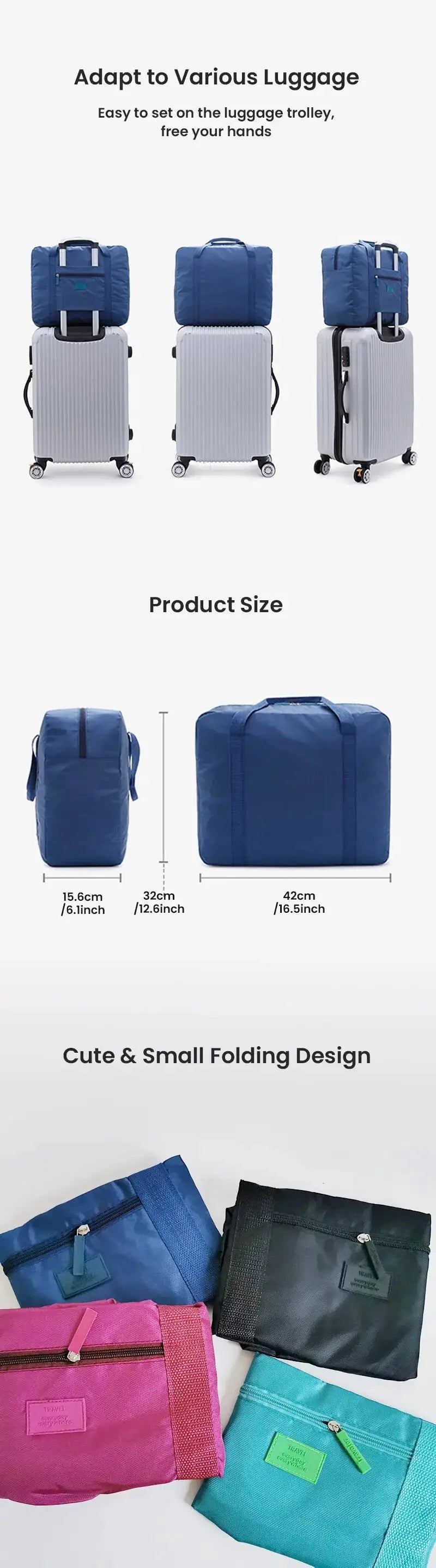Foldable Travel Duffel Bag by Simples Market, lightweight blue carry-on for men and women
