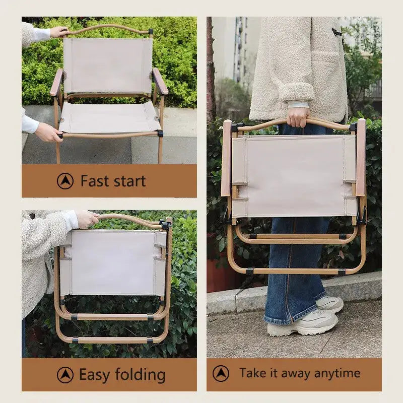 Portable Camping Folding Chair Aluminum Alloy Wood Grain Outdoor Comite Chair 1 Pack Or 2 Pack