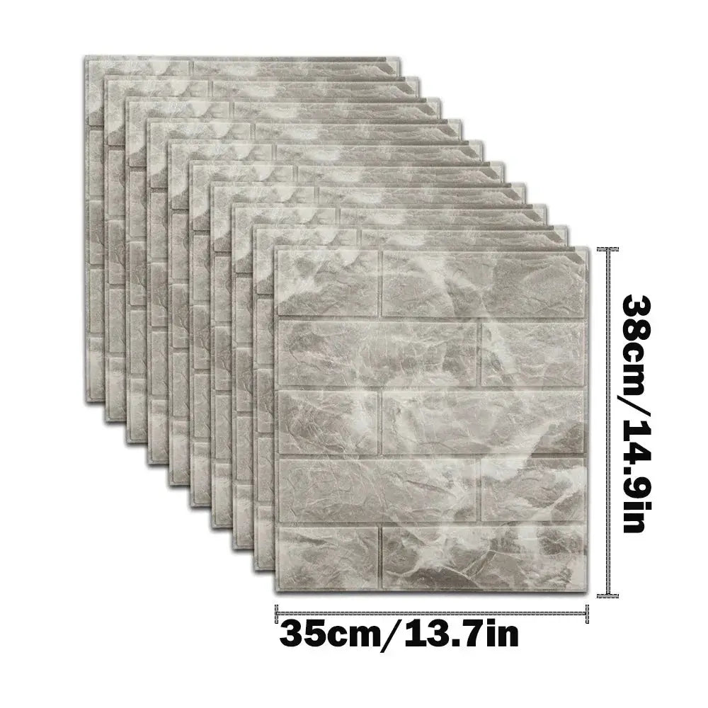 Simples Market 10pcs gray 3D foam brick wall stickers, self-adhesive, 35x38cm panels for interior decor
