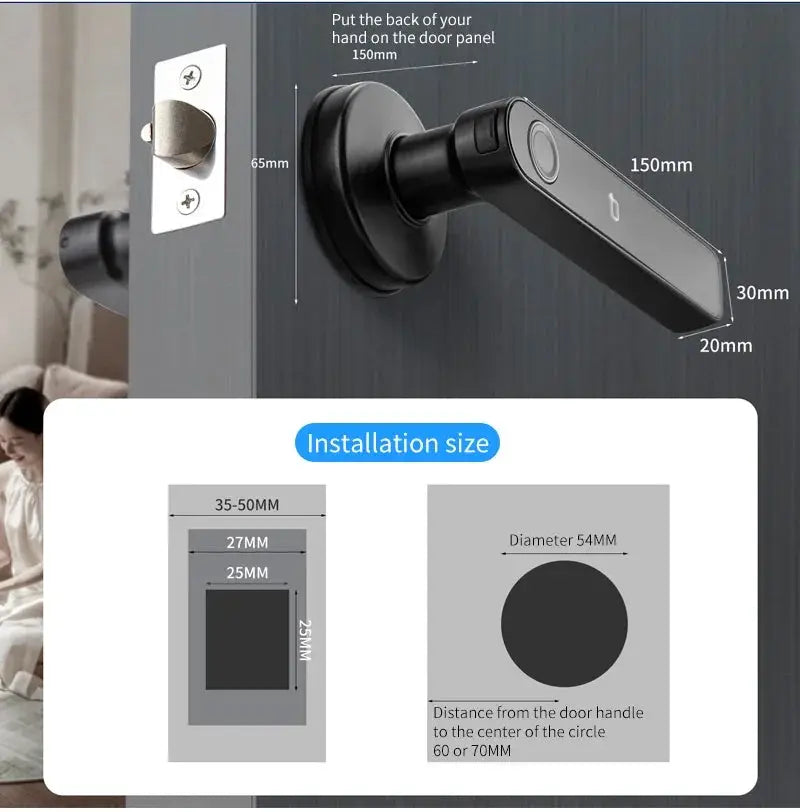 Smart fingerprint door lock by Simples Market for wooden doors, black finish.