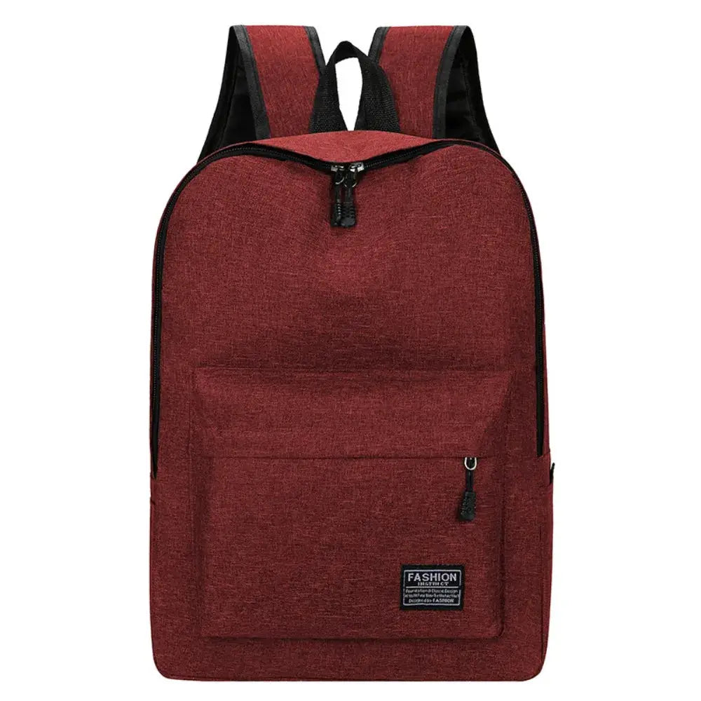 Backpack, red minimalist design with large capacity, front zip pocket and black zippers