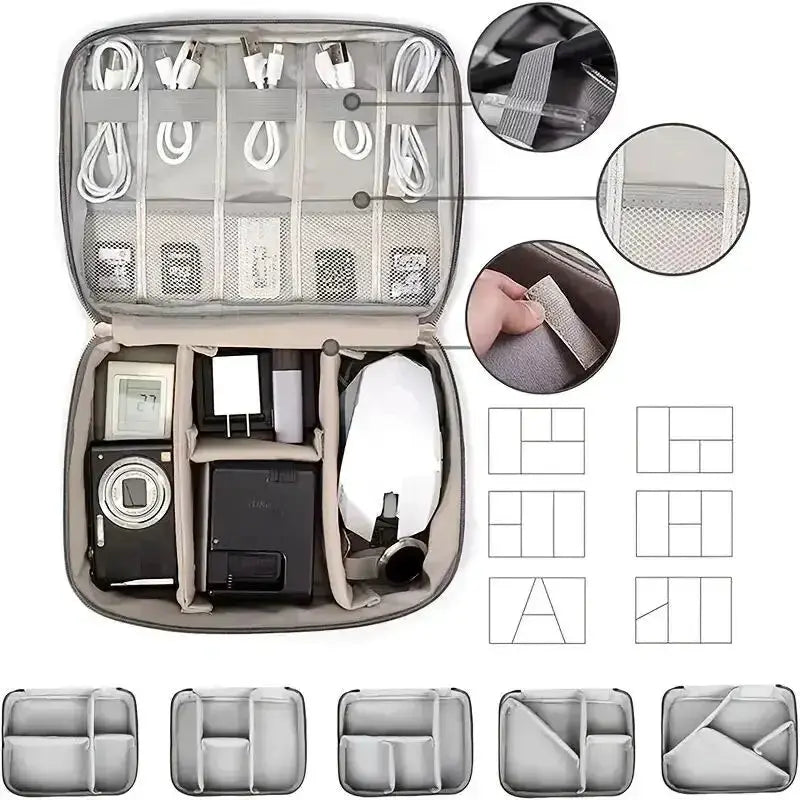 TravelMate Waterproof Cable Storage Bag Digital Organizer Portable USB Data Cable Charger Case With Compartments