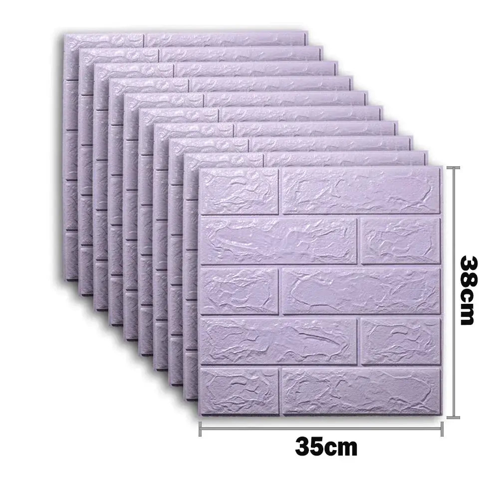 Simples Market 10pc self-adhesive 3D foam brick wall stickers in lilac, waterproof peel-and-stick panels