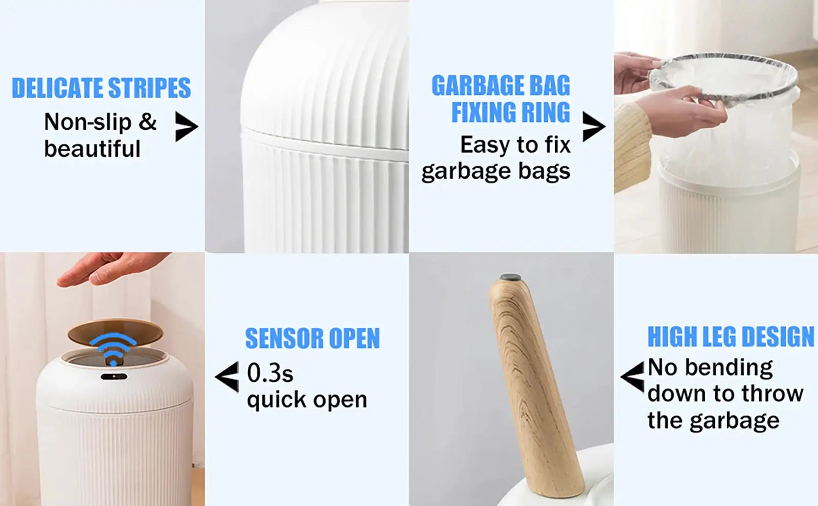 Automatic trash can with lid, white plastic, motion-sensor by Simples Market
