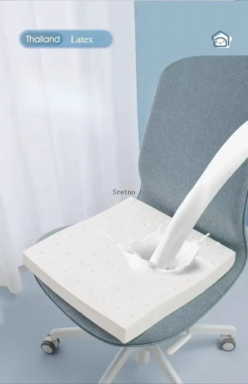 Sretno natural latex chair cushion on a gray office chair; white perforated thick seat pad.