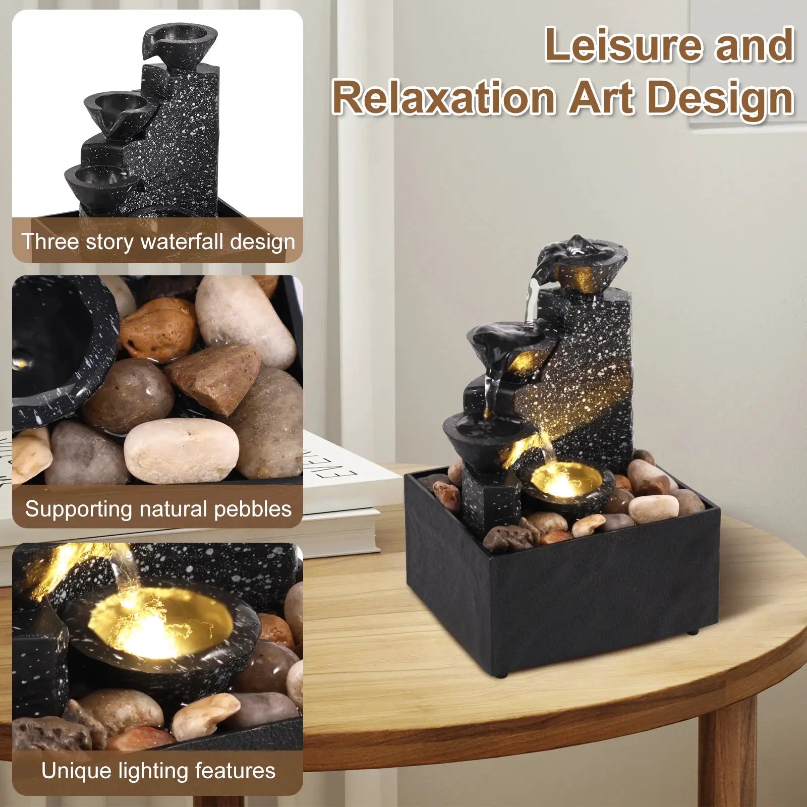Tabletop Waterfall Fountain For Relaxation And Meditation Desktop Decor With Soft Ambient Lights And Mothers Day Gift