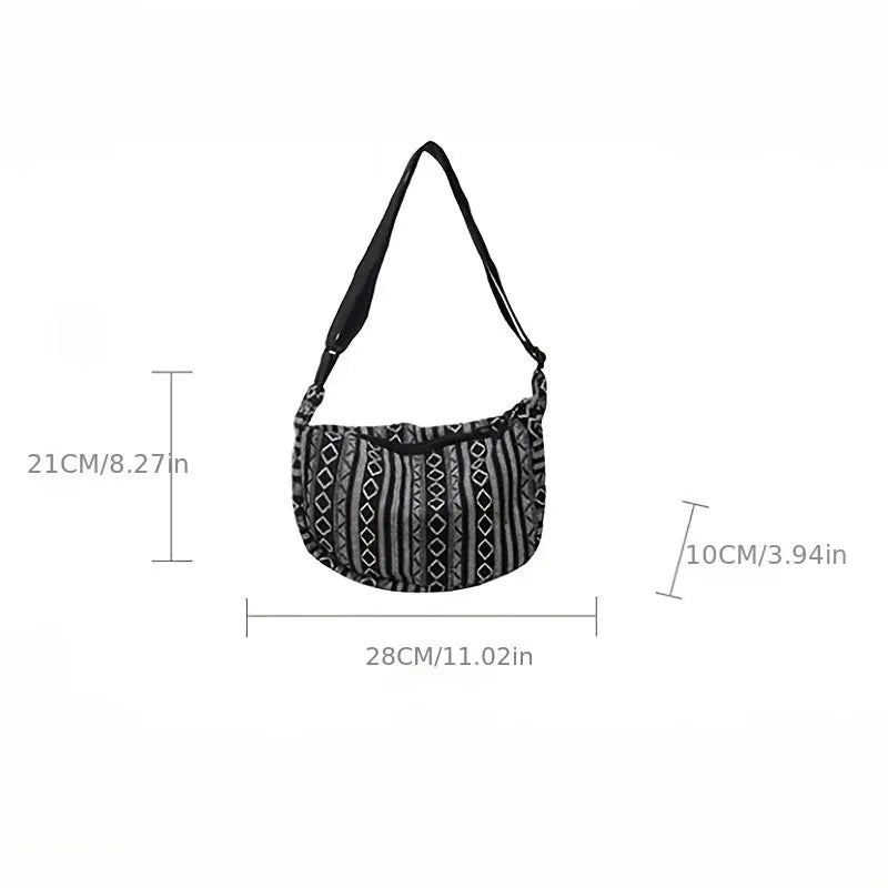 Tribal Style Foldable Crossbody Bag With Zipper Closure And Striped Flag Pattern Canvas
