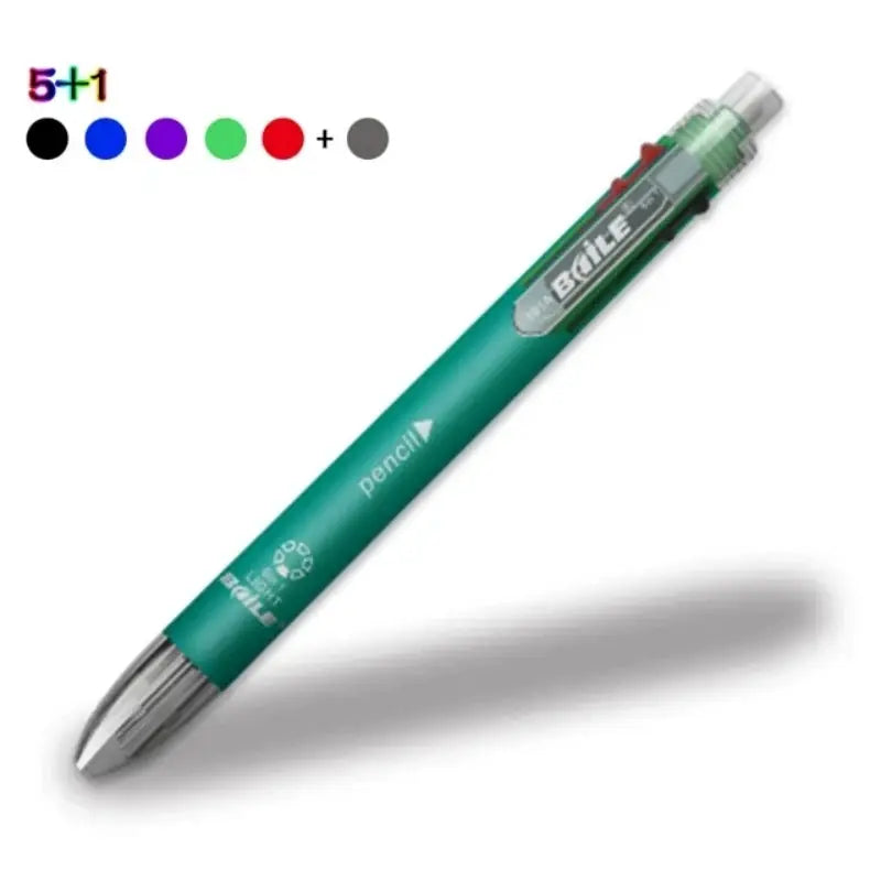 6-in-1 multicolor ballpoint pen with eraser, green body, Simples Market