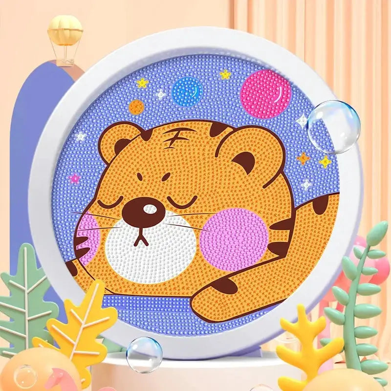 Round Frame Unicorn Diamond Painting Kit For Kids And Teens With Kitten Dinosaurs And Tigers Creative Diamond Art