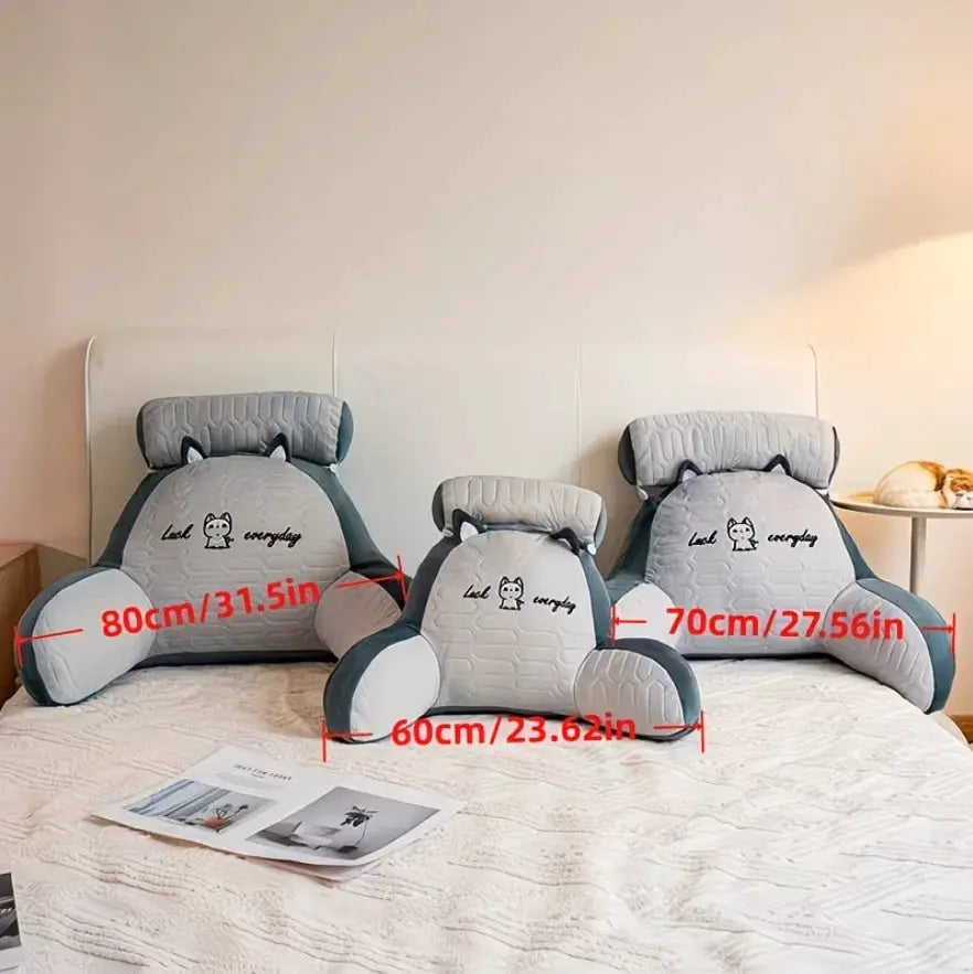 Set of 3 gray quilted adjustable reading pillows with ergonomic back support for bed, sofa, or floor.