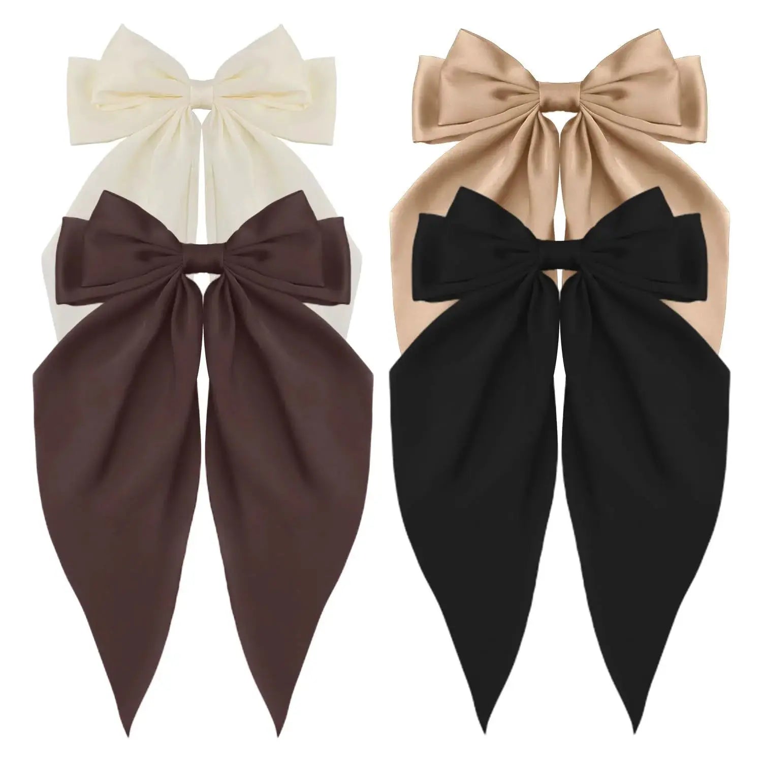 Korean Satin Bowknot Hair Clip For Women And Girls Long Ribbon Solid Color Barrette Hair Accessory