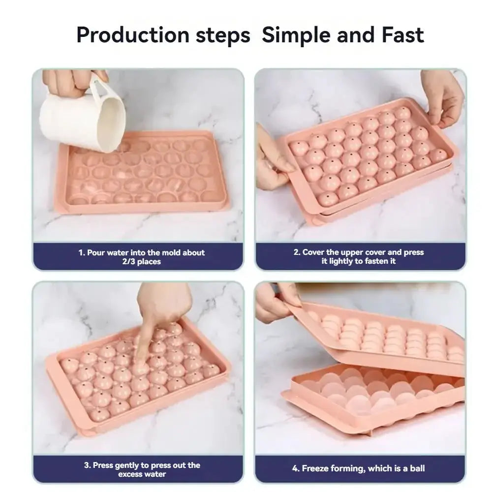 3D Round Ice Cube Tray With Lid For Ice Balls And Compartments 33 Cell Ice Mold Set