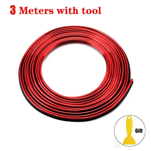 Car moulding decoration flexible strip, red, 3 meters with tool, universal car styling