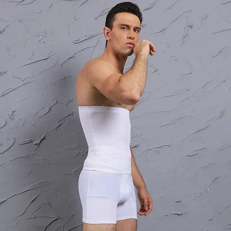 Men's white waist cincher body shaper for tummy control and abdomen compression