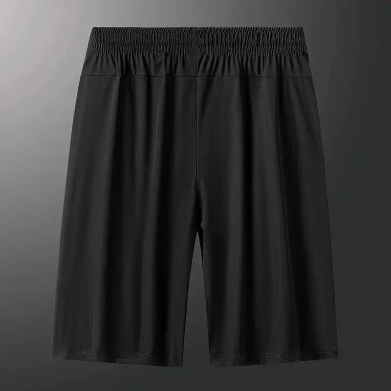 Men's plus-size black gym shorts with elastic waistband, 6XL-7XL