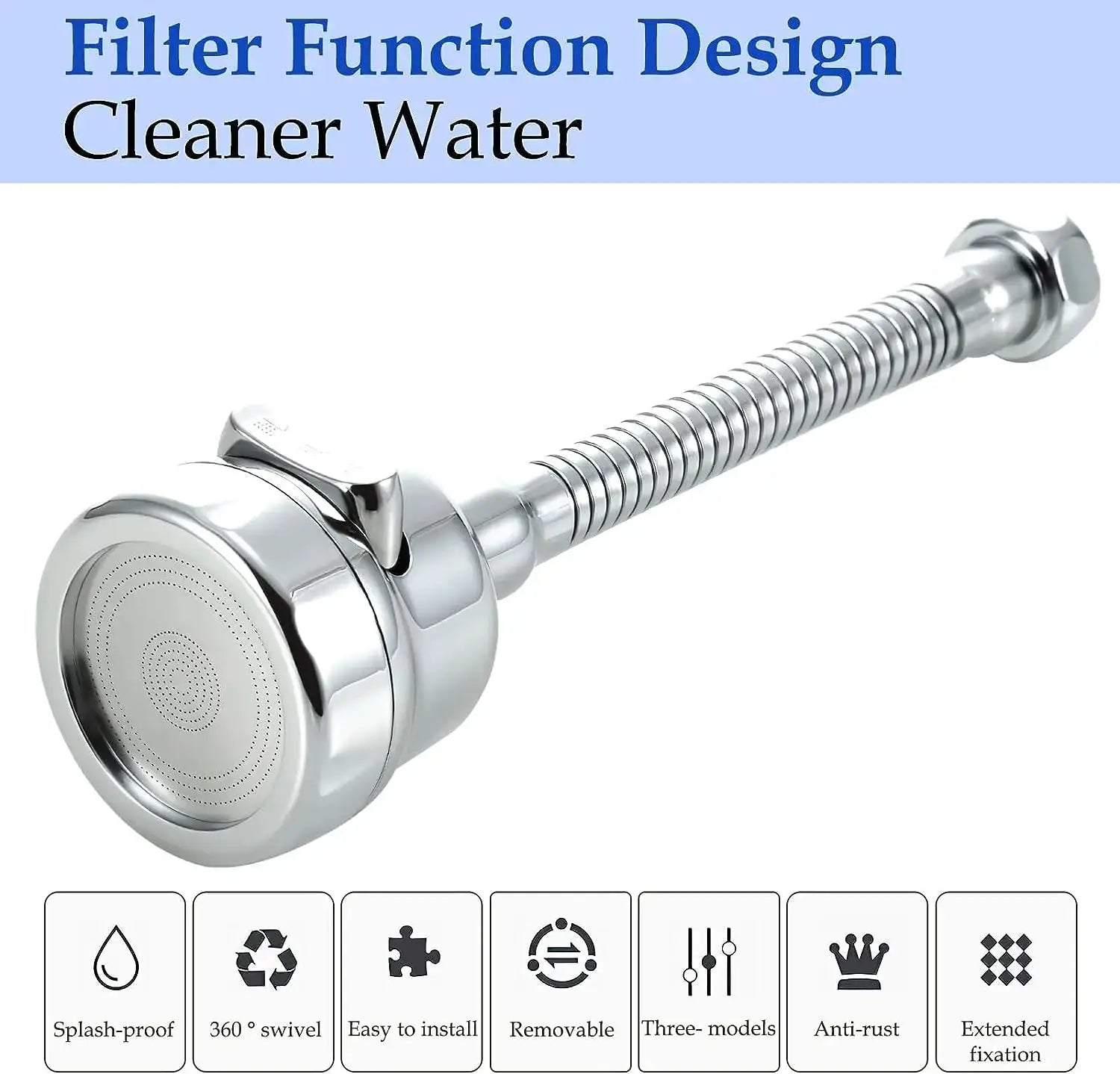 Simples Market 2/3-mode universal kitchen faucet adapter with 360° swivel, chrome finish