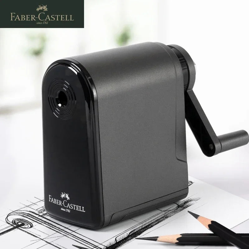 Faber-Castell hand-crank large-capacity pencil sharpener for sketch art, black plastic with Simples Market logo