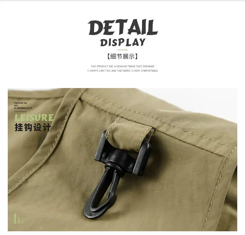 Men's outdoor vest in khaki with adjustable buckle and multi-pocket design