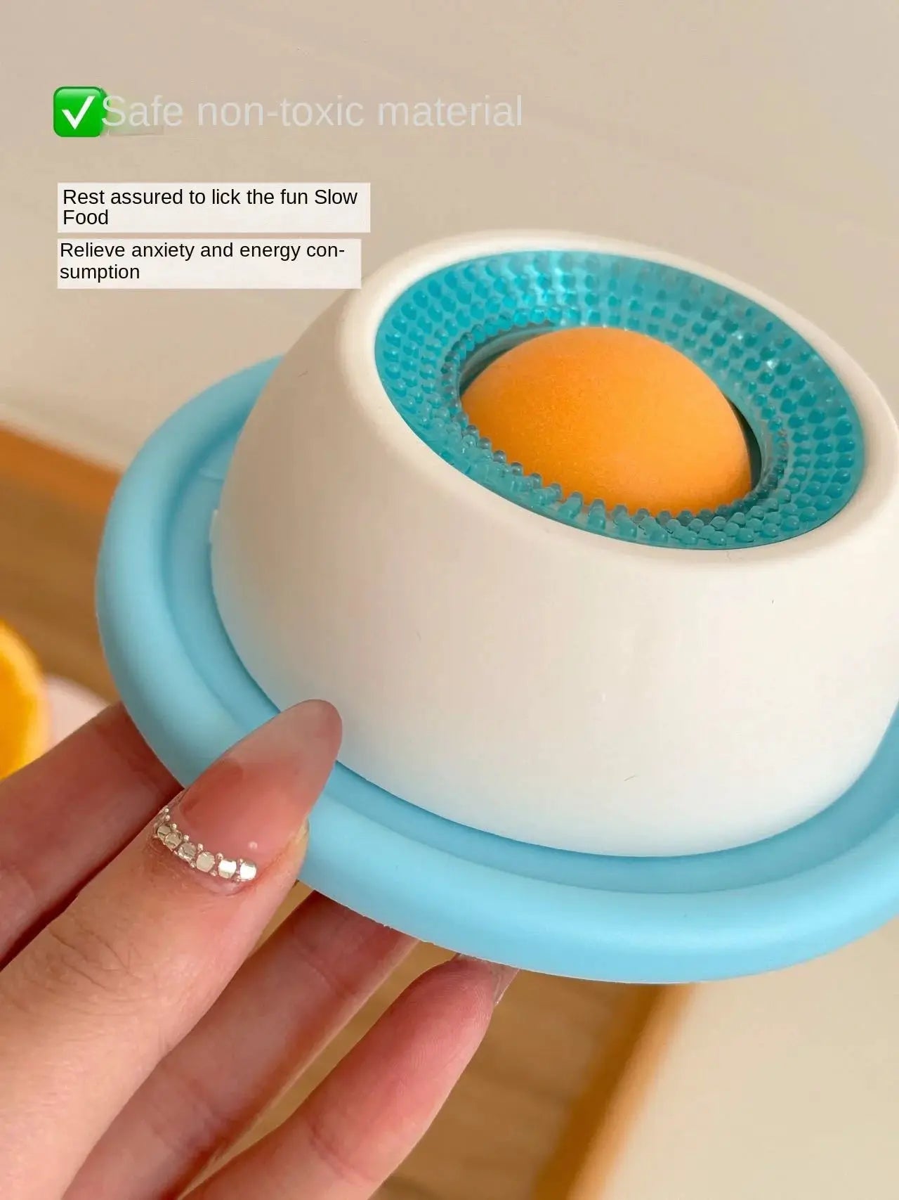 Lick Toy for Dogs by Simples Market, interactive slow-feeder with blue base and orange ball