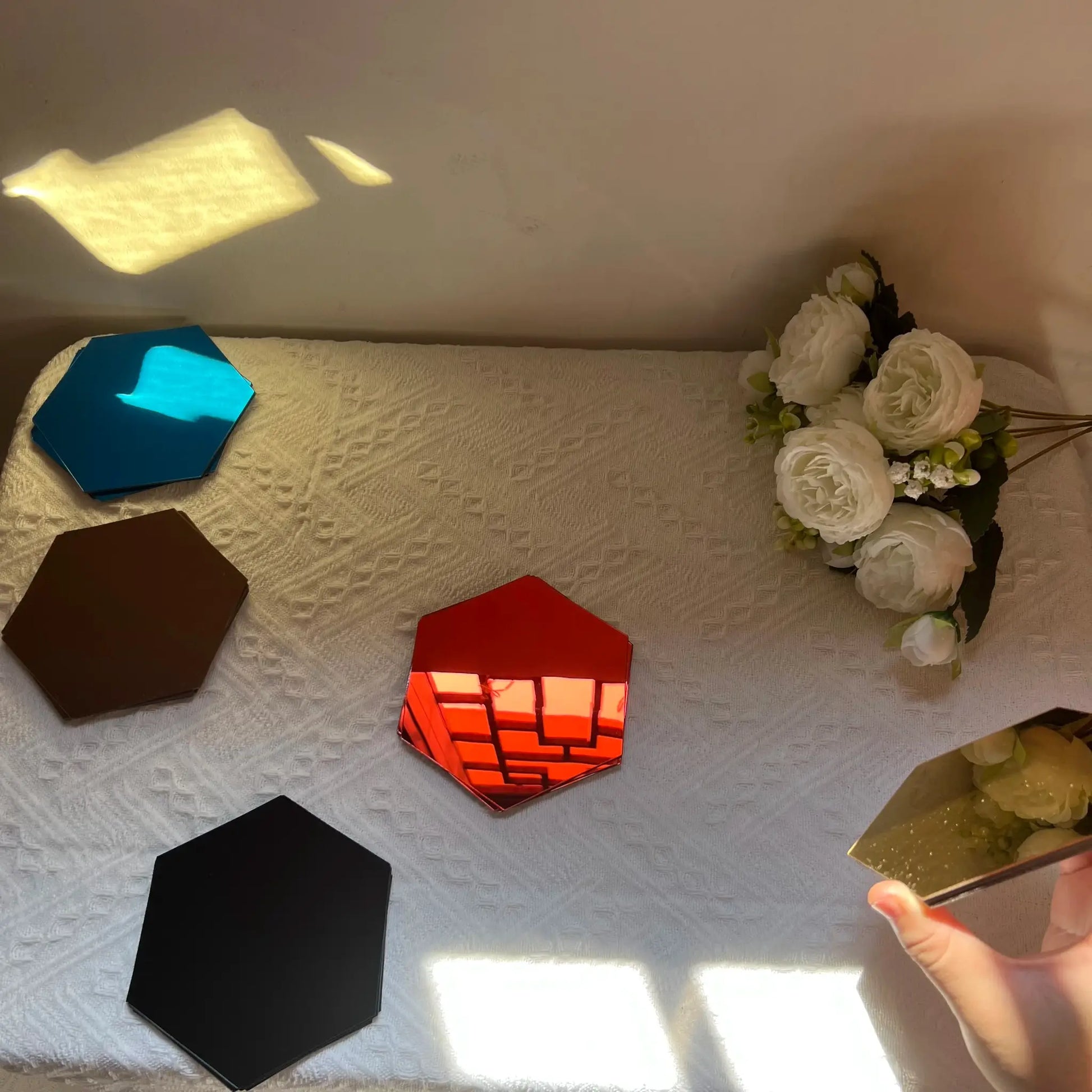 3D mirror hexagon wall stickers, 6/12 pcs, 126mm large each, self-adhesive decor by Simples Market