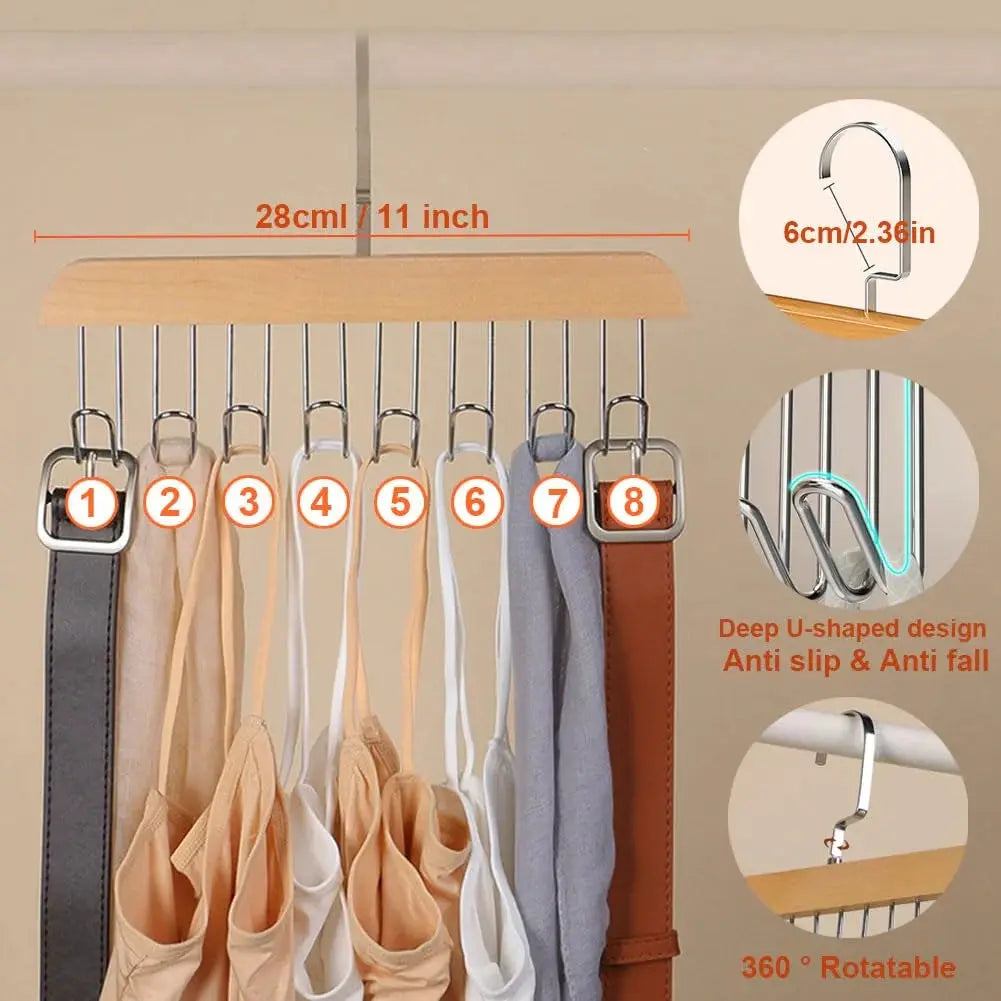 Wooden multi-functional belt hanger clothes organizer; Simples Market, 360° rotatable drying rack with anti-slip U-shape.